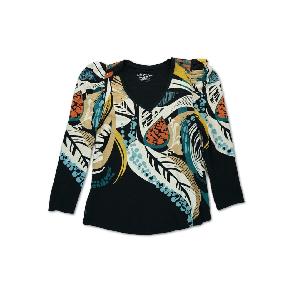 NWOT Chico's Abstract Floral Shirt Blouse Tropical Leaf Pop Art Flower Sz 0 US S